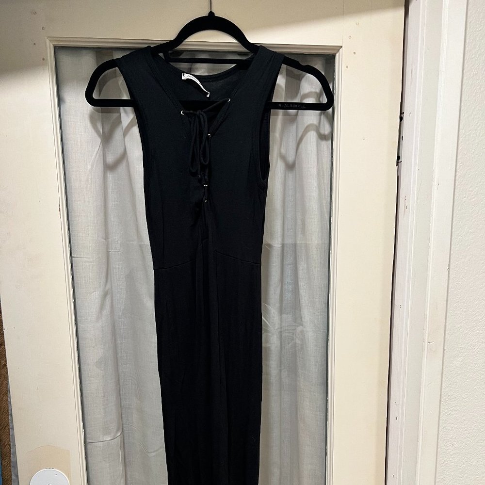 Black Lace Up Front Midi Dress, size S